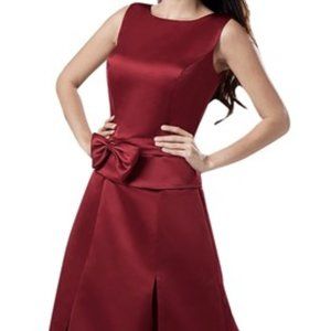 Burgundy Tea Length Scoop Mother Of The Bride Dress With Bow - size 14